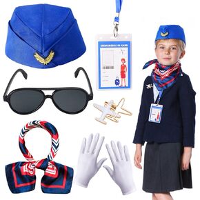 Keymall Kids Flight Attendant Accessories Set Stewardess Air Hostess Hat for Girls Career Dress Up Cosplay Halloween Costume