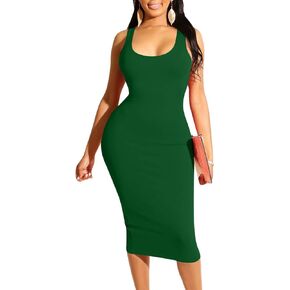 فساتين Mizoci النسائية الأساسية غير الرسمية متوسطة الطول مثيرة بدون أكمام ورقبة مربعة فستان نادي Bodycon in Kuwait