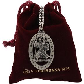 قلادة سانت كريستوفر بيضاوية من الفضة الاسترليني الصلبة تحمينا وسام قطع 29.00 × 20.00 مم in Kuwait