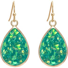 Bonaluna "Tears of Mermaids" Iridescent & Colorful Abalone Opal Effect Dangling Tear Drop Earrings with Gold Plating for Women