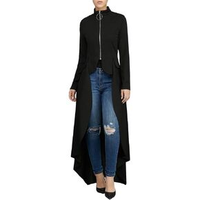 Adogirl Peplum Tops for Women - High Low Asymmetrical Long Sleeve Zipper Front Bodycon Blouse Shirt Dress