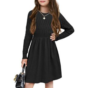 Meikulo Girls Textured Knit Sweater Dress Kids Long Sleeve A-line Fall Dresses 3-12 Years in Saudi Arabia