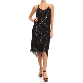 Anna-Kaci Womens Fringe Sequin Strap Backless 1920s Flapper Party Mini Dress