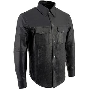 Milwaukee Leather LKM1600 Men's Black Lightweight Casual Biker Style Leather Shirt - 6X-Large in Saudi Arabia