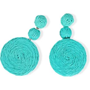 Raffia Round Earrings Boho Straw Earrings for Women Handmade Geometric Statement Earrings Raffia Ball Drop Earrings for Girls Vacation Jewelry Gift