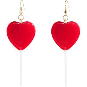 Vavhoo Red Pink Heart Lollipop Earrings Cute Candy Dangle Earrings for Women and Girls Resin Heart Earrings 80s 90s Earrings Valentines Day Gift