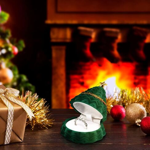 صندوق خاتم عيد الميلاد حلية خاتم مربع الخطوبة خاتم مربع عيد الميلاد المخملية مجوهرات صناديق للاقتراح والخطوبة والزواج (شجرة عيد الميلاد) in Kuwait