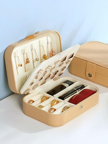 صندوق مجوهرات السفر المحمول من Bleiou، علبة مجوهرات للسفر مكونة من طبقتين، صناديق تخزين صغيرة منظمة للخواتم والأقراط والقلائد (وردي) in Kuwait