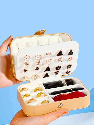 صندوق مجوهرات السفر المحمول من Bleiou، علبة مجوهرات للسفر مكونة من طبقتين، صناديق تخزين صغيرة منظمة للخواتم والأقراط والقلائد (وردي) in Kuwait