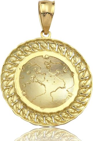 LoveBling 10K Yellow Gold Two-Tone World Map Globe Charm Pendant w/Cuban Link Border (1.87" x 1.34") in Saudi Arabia