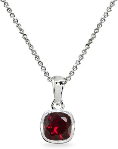 B. BRILLIANT Sterling Silver Genuine or Synthetic Gemstone 7mm Cushion-Cut Bezel-Set Dainty Pendant Necklace in Kuwait