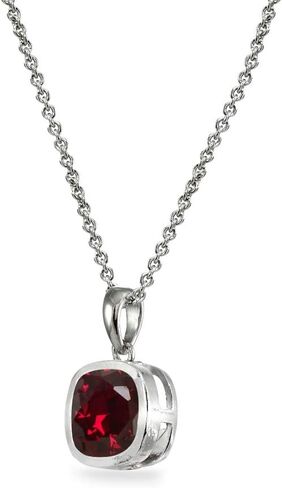 B. BRILLIANT Sterling Silver Genuine or Synthetic Gemstone 7mm Cushion-Cut Bezel-Set Dainty Pendant Necklace in Kuwait