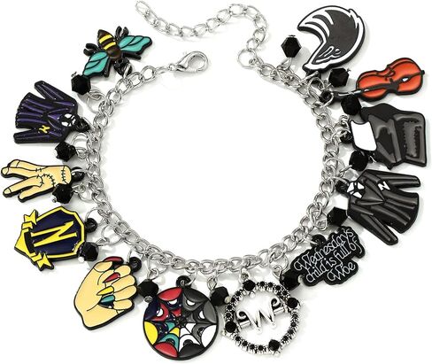 سوار بتصميم شخصية وينزداي ادامز للبنات والنساء من وينزداي ادامز، سوار معدني مزين برسوم كرتونية مرعبة للبنات والاولاد من وينزداي ستاف ميرش ادامز هدايا عائلية للبالغين in Kuwait