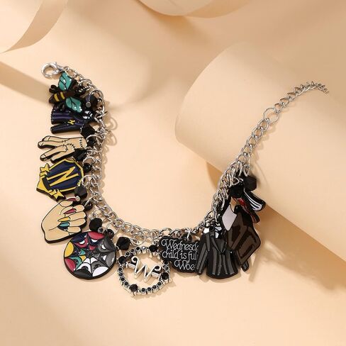 سوار بتصميم شخصية وينزداي ادامز للبنات والنساء من وينزداي ادامز، سوار معدني مزين برسوم كرتونية مرعبة للبنات والاولاد من وينزداي ستاف ميرش ادامز هدايا عائلية للبالغين in Kuwait