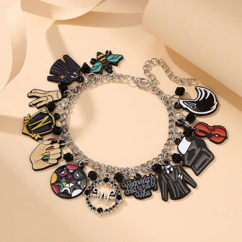 سوار بتصميم شخصية وينزداي ادامز للبنات والنساء من وينزداي ادامز، سوار معدني مزين برسوم كرتونية مرعبة للبنات والاولاد من وينزداي ستاف ميرش ادامز هدايا عائلية للبالغين in Kuwait