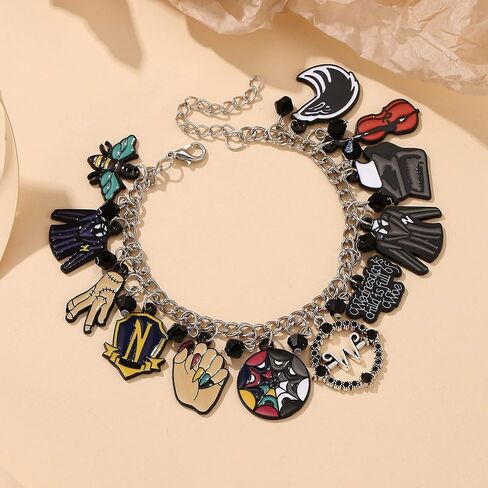 سوار بتصميم شخصية وينزداي ادامز للبنات والنساء من وينزداي ادامز، سوار معدني مزين برسوم كرتونية مرعبة للبنات والاولاد من وينزداي ستاف ميرش ادامز هدايا عائلية للبالغين in Kuwait