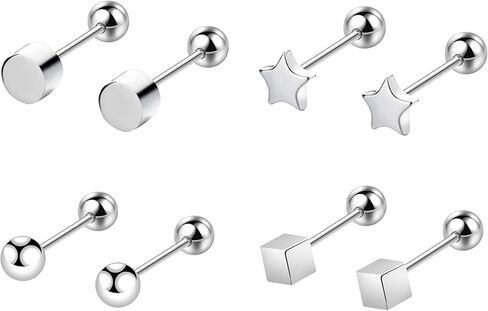 925 فضة الغضروف أقراط صغيرة للرجال النساء الفتيات مجموعة هيبوالرجينيك المسمار الخلفي أقراط صغيرة in Kuwait