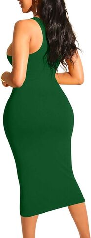 فساتين Mizoci النسائية الأساسية غير الرسمية متوسطة الطول مثيرة بدون أكمام ورقبة مربعة فستان نادي Bodycon in Kuwait