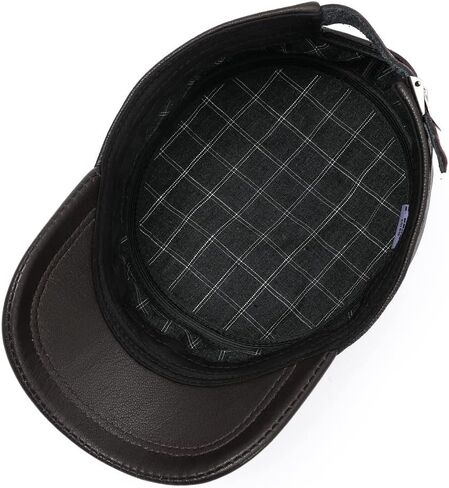 Men Lambskin Leather Cadet Army Caps Military Caps Flat Top Cap in Saudi Arabia