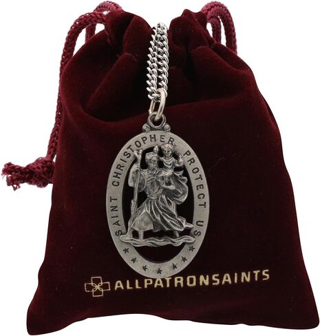 قلادة سانت كريستوفر بيضاوية من الفضة الاسترليني الصلبة تحمينا وسام قطع 29.00 × 20.00 مم in Kuwait