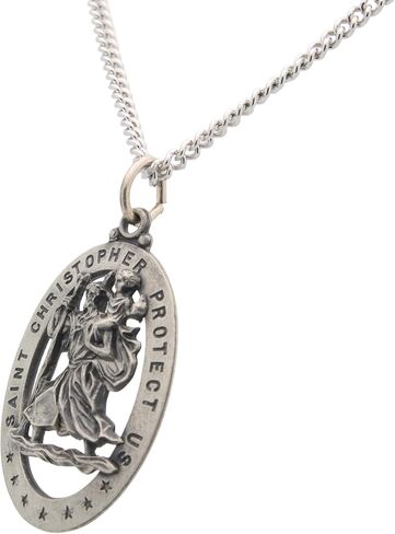 قلادة سانت كريستوفر بيضاوية من الفضة الاسترليني الصلبة تحمينا وسام قطع 29.00 × 20.00 مم in Kuwait