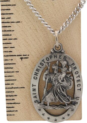 قلادة سانت كريستوفر بيضاوية من الفضة الاسترليني الصلبة تحمينا وسام قطع 29.00 × 20.00 مم in Kuwait