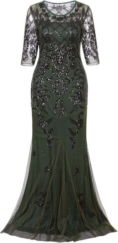 VIJIV Vintage 1920s Long Wedding Prom Dresses 2/3 Sleeve Sequin Party Evening Gown in Kuwait
