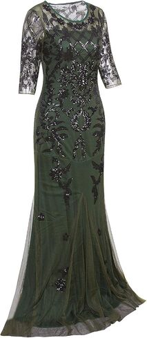 VIJIV Vintage 1920s Long Wedding Prom Dresses 2/3 Sleeve Sequin Party Evening Gown in Kuwait