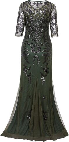 VIJIV Vintage 1920s Long Wedding Prom Dresses 2/3 Sleeve Sequin Party Evening Gown in Kuwait