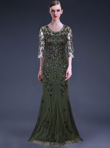 VIJIV Vintage 1920s Long Wedding Prom Dresses 2/3 Sleeve Sequin Party Evening Gown in Kuwait