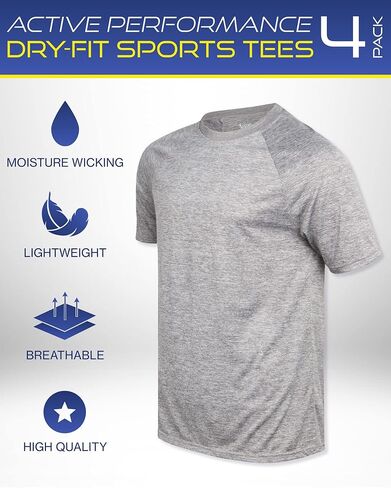 iXtreme Men’s Active T-Shirt - 4 Pack Performance Dry-Fit Short Sleeve Sports Tee - Athletic Workout Shirt for Men (S-2X) in Kuwait