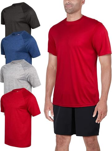 iXtreme Men’s Active T-Shirt - 4 Pack Performance Dry-Fit Short Sleeve Sports Tee - Athletic Workout Shirt for Men (S-2X) in Kuwait