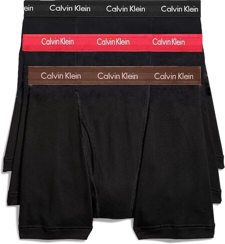 Calvin Klein Men's Cotton Stretch 3-Pack Boxer Brief (Large, Black Body, Red, Black, Brown) in Saudi Arabia