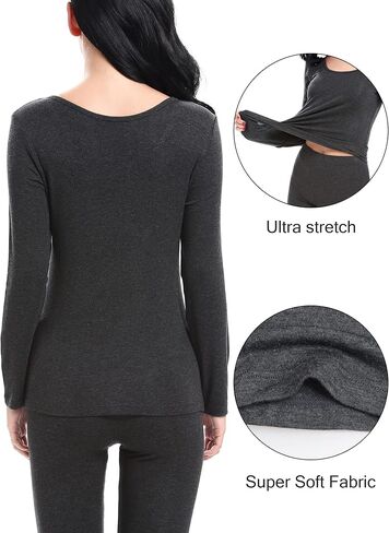 LIQQY Women's Ultra Thin Crew Neck Long-Sleeve Thermal Underwear Shirt Top Undershirt in Kuwait