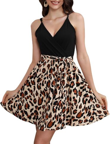 Aphratti Women's V-Neck Spaghetti Strap Faux Wrap Sundress Summer Casual Mini Sexy Fit and Flare Short Sun Dress in Kuwait