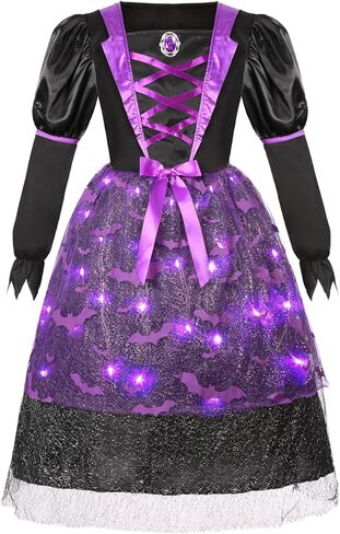 زي ساحرة مضيء من IBQ مع قبعة ومكنسة للفتيات والأطفال زي الهالوين الساحرة مع مجموعة ملابس تنكرية مع إكسسوارات in Kuwait