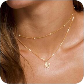 Ursteel Gold Layered Initial Necklace for Women - 14K Gold Plated Dainty Letter A-Z Pendent Gold Choker Necklaces for Women Trendy Jewelry Gifts