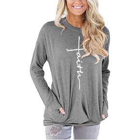 سويت شيرت نسائي كاجوال من AELSON برقبة دائرية وطبعة إيمانية وبلوزة مع جيب in Kuwait