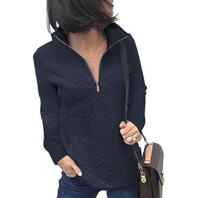 Uvog Women's Sweatshirts Casual Quilted Quarter Zip Pullover Women Long Sleeve Lightweight Sweatshirt Shirts Tops in Kuwait