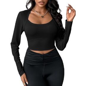 Blooming Jelly Women's Workout Long Sleeve Yoga T-Shirt Athletic Tee Slim Fit Sexy Yoga Shirt Cropped Tops