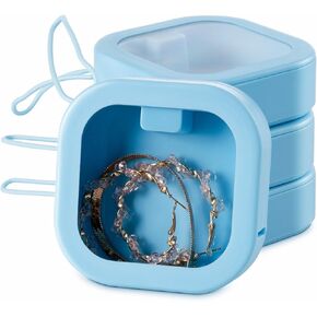 ساجود 4 قطع منظم ربطات الشعر لتخزين إكسسوارات الشعر وحامل المجوهرات للحمام ورأس قطنية وموزع مسحة قطنية محمولة مع غطاء للفتيات والنساء والأطفال، أزرق in Kuwait