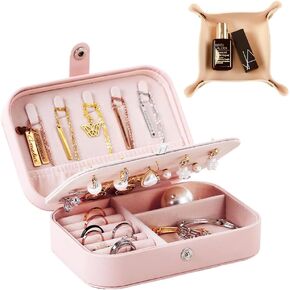 حقيبة مجوهرات صغيرة من جلد البولي يوريثان من NICITY، منظم حامل مجوهرات محمول بطبقتين للسفر من أجل قلادة حلقية وقلادة حلق، صناديق مجوهرات عملية للنساء in Kuwait