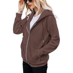 BEUFRI Women's Zip Up Hoodies Teen Girl Fall Jacket Oversized Sweatshirts Casual Drawstring Clothes Zip Up Hoodie with Pocke