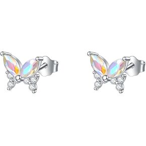 S925 Sterling Silver CZ Butterfly Stud Earrings for Women Girls,Hypoallergenic Tiny Butterfly Earrings for Second Hole | Multiple piercings