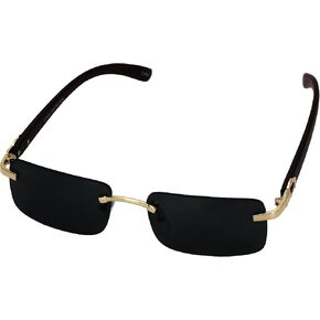 Elite Slim Rimless Rectangular Metal & Wood Art Aviator Sunglasses in Kuwait