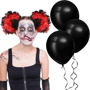Jutom 5 Pieces Halloween Women's Clown Costume Accessories Included Clown Red Black Hair Clip on Puff Buns