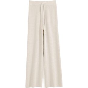 Gratoryna Womens Waffle Knit Lounge Wide Leg Pants High Elastic Waist Flowy Sweater Pants with Drawstring