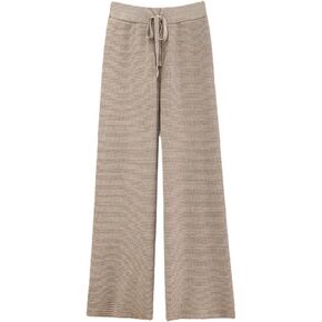 Gratoryna Womens Waffle Knit Lounge Wide Leg Pants High Elastic Waist Flowy Sweater Pants with Drawstring