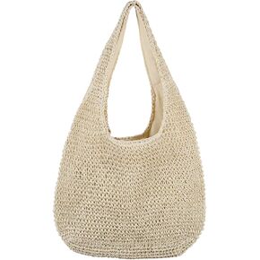 حقيبة يد من القش من Freie Liebe للنساء حقيبة شاطئ كبيرة وحقائب كتف منسوجة للصيف in Kuwait