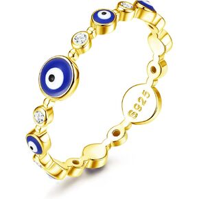 MUSECLOUD 14K Gold Plated Evil Eye Ring for Women White Gold Plated 925 Sterling Silver Evil Eye Ring Minimalist Blue Eye Band Ring Protection Jewelry Size 5-10 in Kuwait